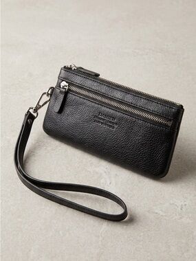 Danier Black Leather Wristlet Clutch with Zip Pocket